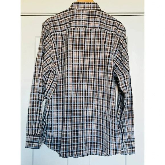 Bugatchi Men's Shirt Sz Large Blue/Brown Collared Long Sleeve Button Up - Picture 2 of 6